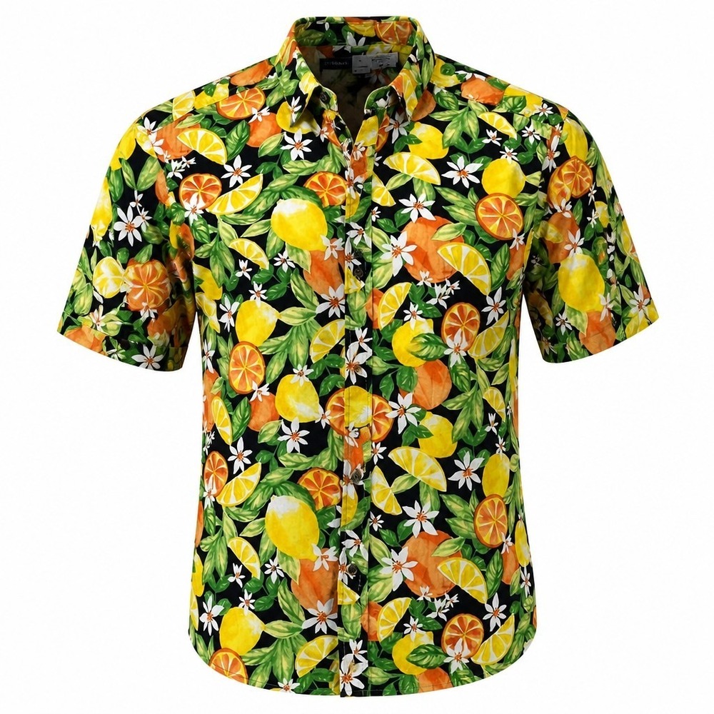 Old Navy Colorful Shirt Mens XL Citrus and Fruit Print Short Sleeve Button Up